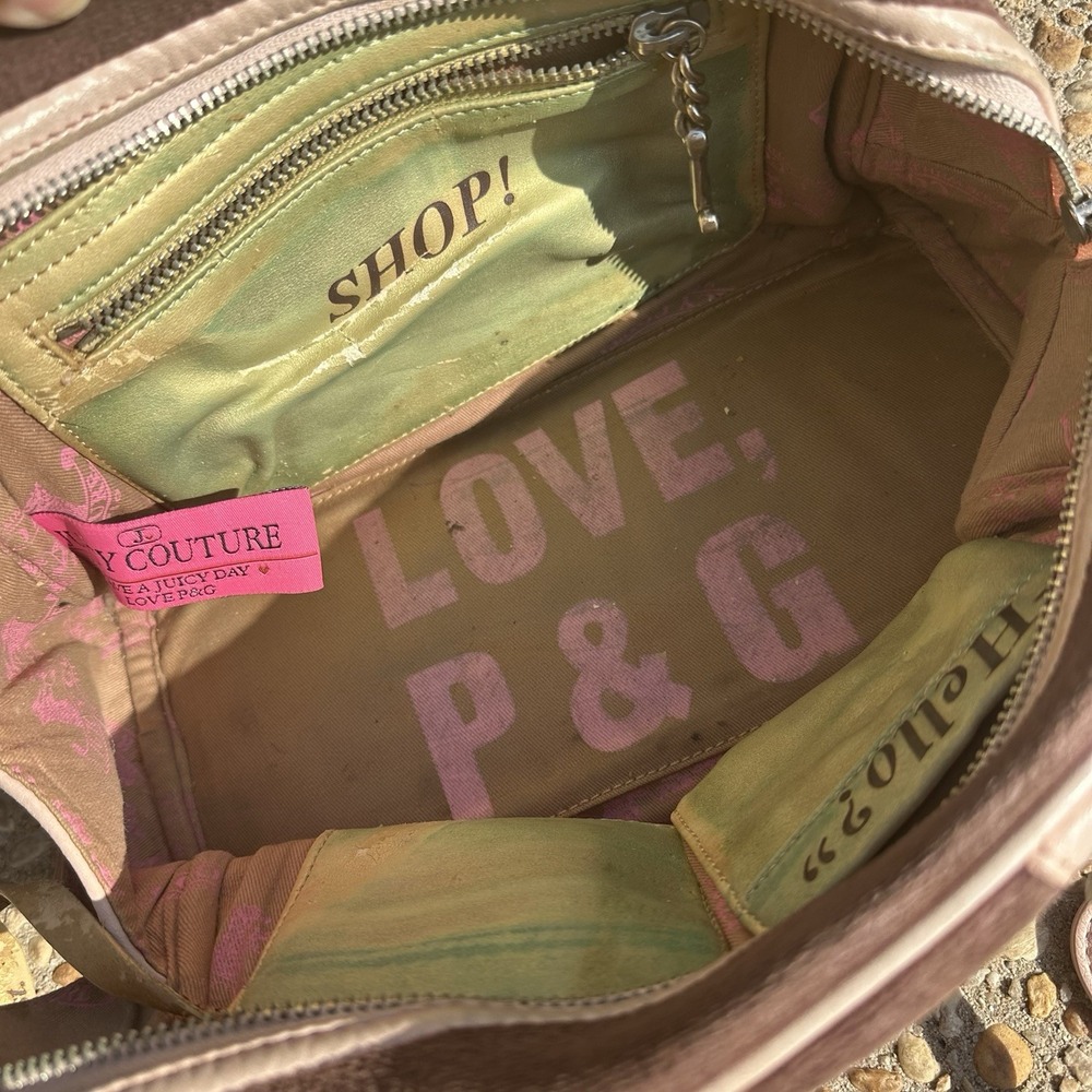 JUICY COUTURE Brown‎ Brown Pink Velvet  Bowling Bag La Couture Y2K Vintage Queen - Picture 15 of 16